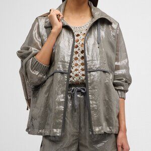 Brunello Cucinelli Gray Metallic Gauze Track Jacket